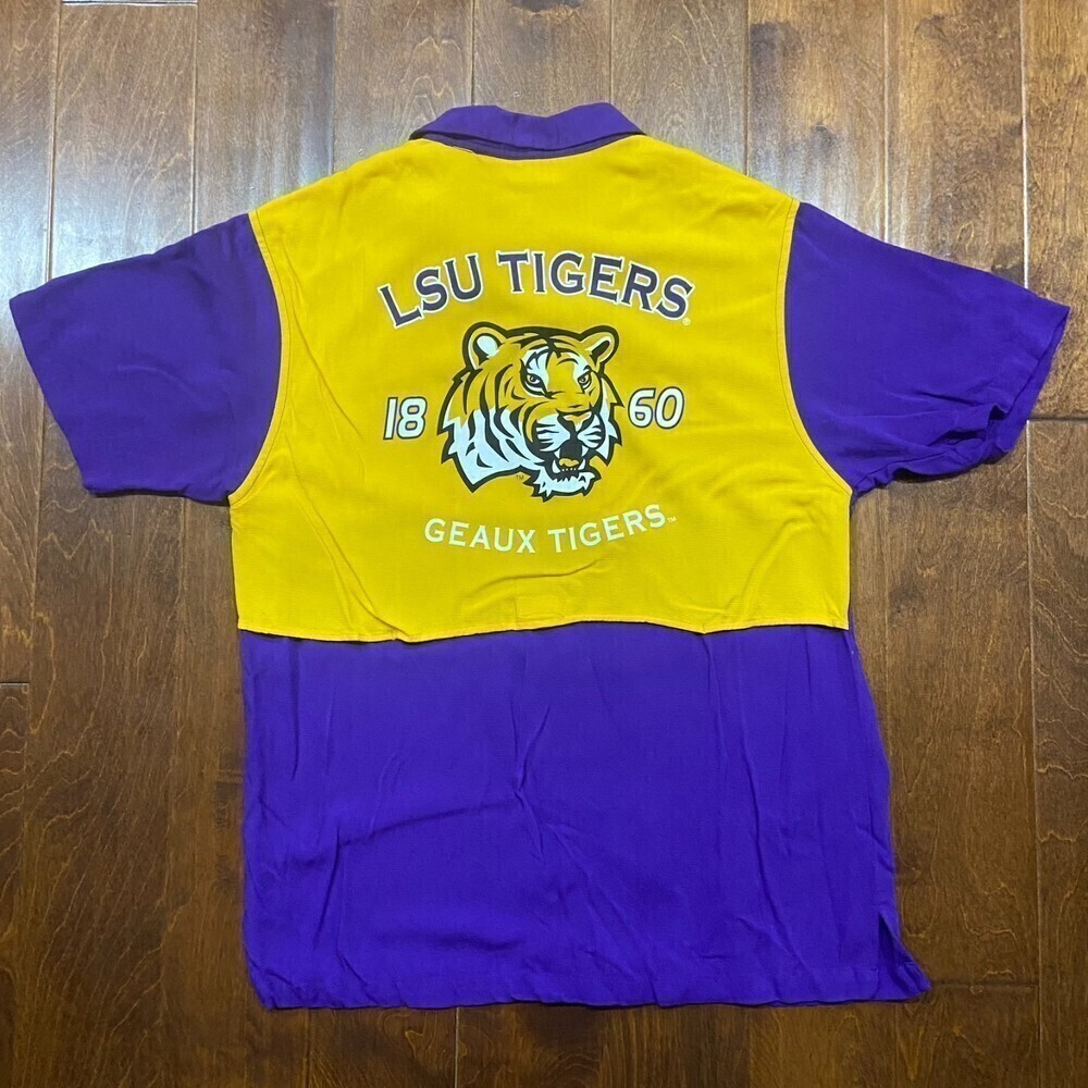 Chiliwear Vintage LSU Tigers Purple Yellow Rayon Button Down Shirt Large - Picture 4 of 7